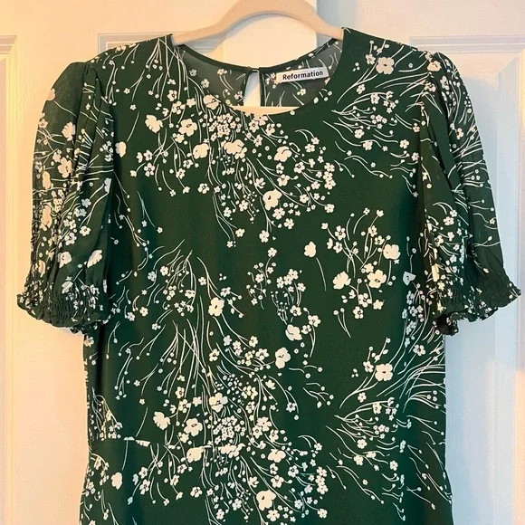 Reformation Green Floral Mini Dress - Picture 4 of 16